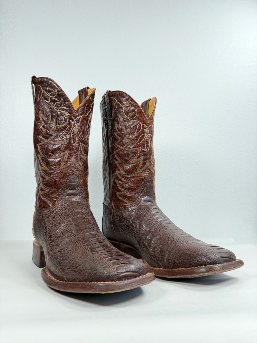 Cavender's Men’s Exotic Western Boots Size 10 D Ostrich Leg Cowboy Square Toe